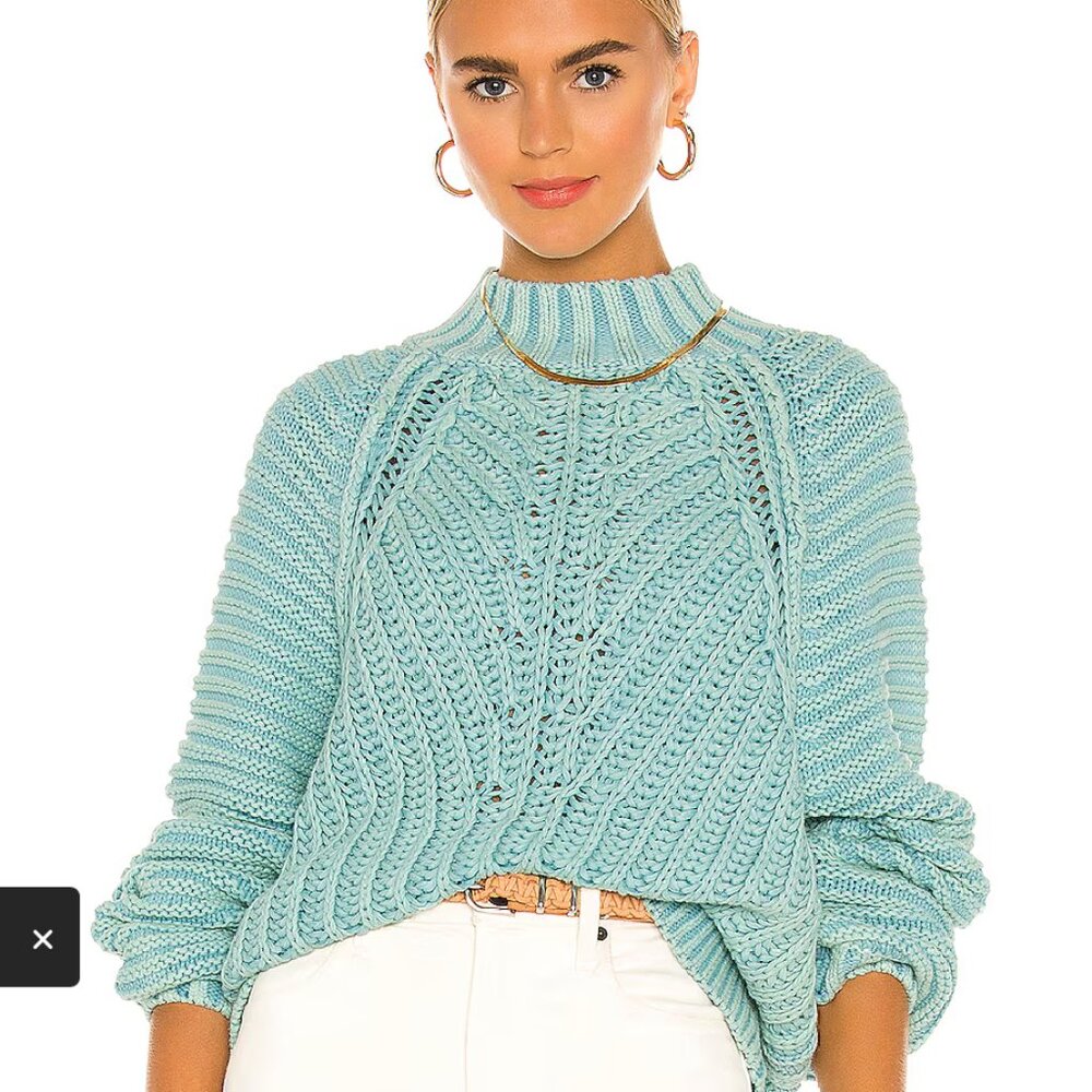 NWOT Free People Sweatheart Sweater in Ocean Pearl color XS
